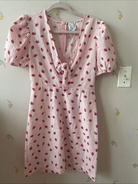 Blue Rain Pink Strawberry Knot-Front Mini Dress